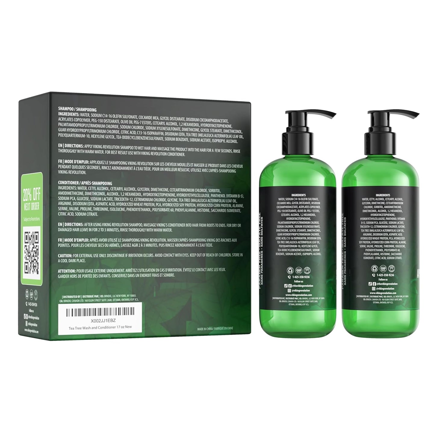 Viking Revolution Tea Tree Shampoo & Conditioner Set - Hydrates & Soothes Dry Scalps - 17 oz