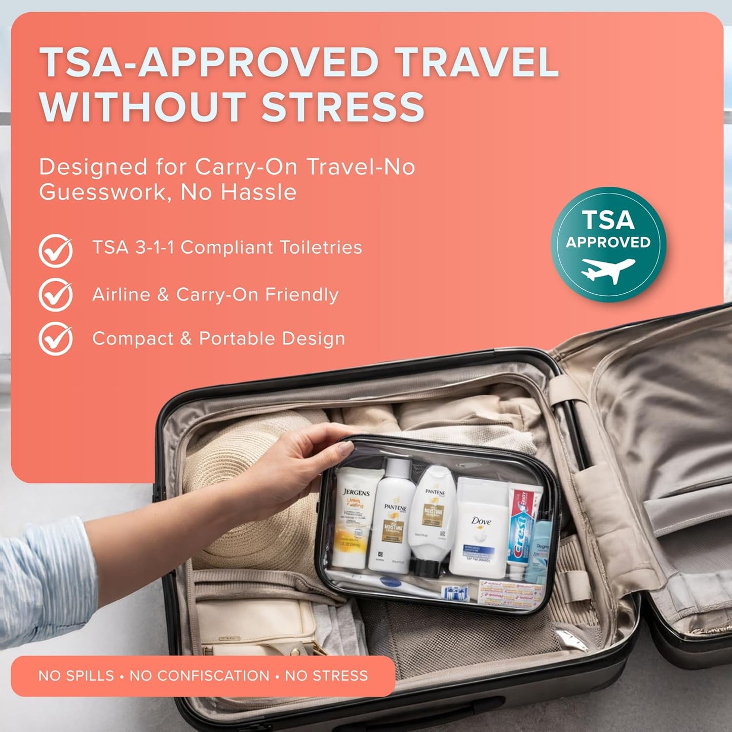TrekTote Travel & Hygiene Kit - 15 Essential Items with Clear Toiletry Bag | Personal Care Set