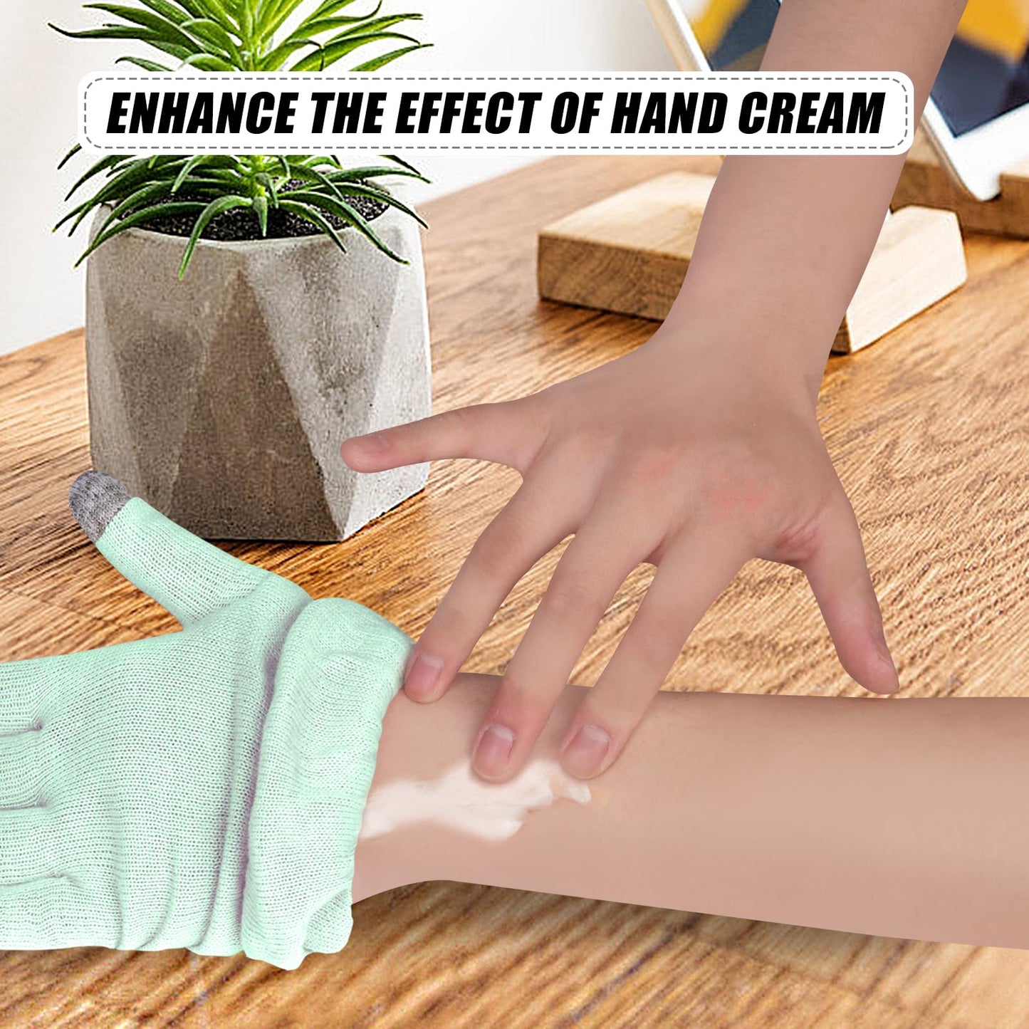 Donfri 2 Pairs Cotton Gloves for Dry Hands, Sleeping Moisturizing Gloves Overnight, Eczema Gloves for Women with Touchscreen Fingers, Lotion Hand Spa Treatment（Medium-Green）
