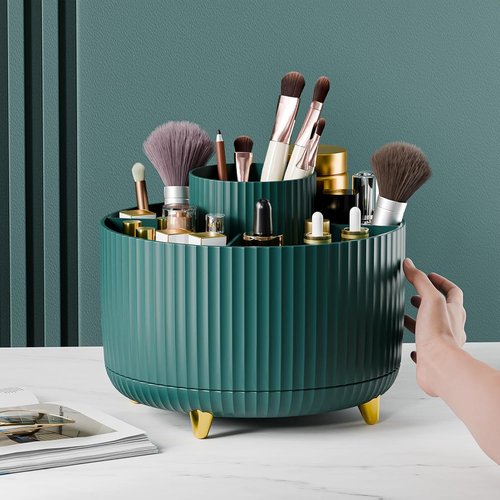 Fanado 360° Rotate Makeup Brush Holder - Stylish Organizer for Vanity & Bathroom (Green)