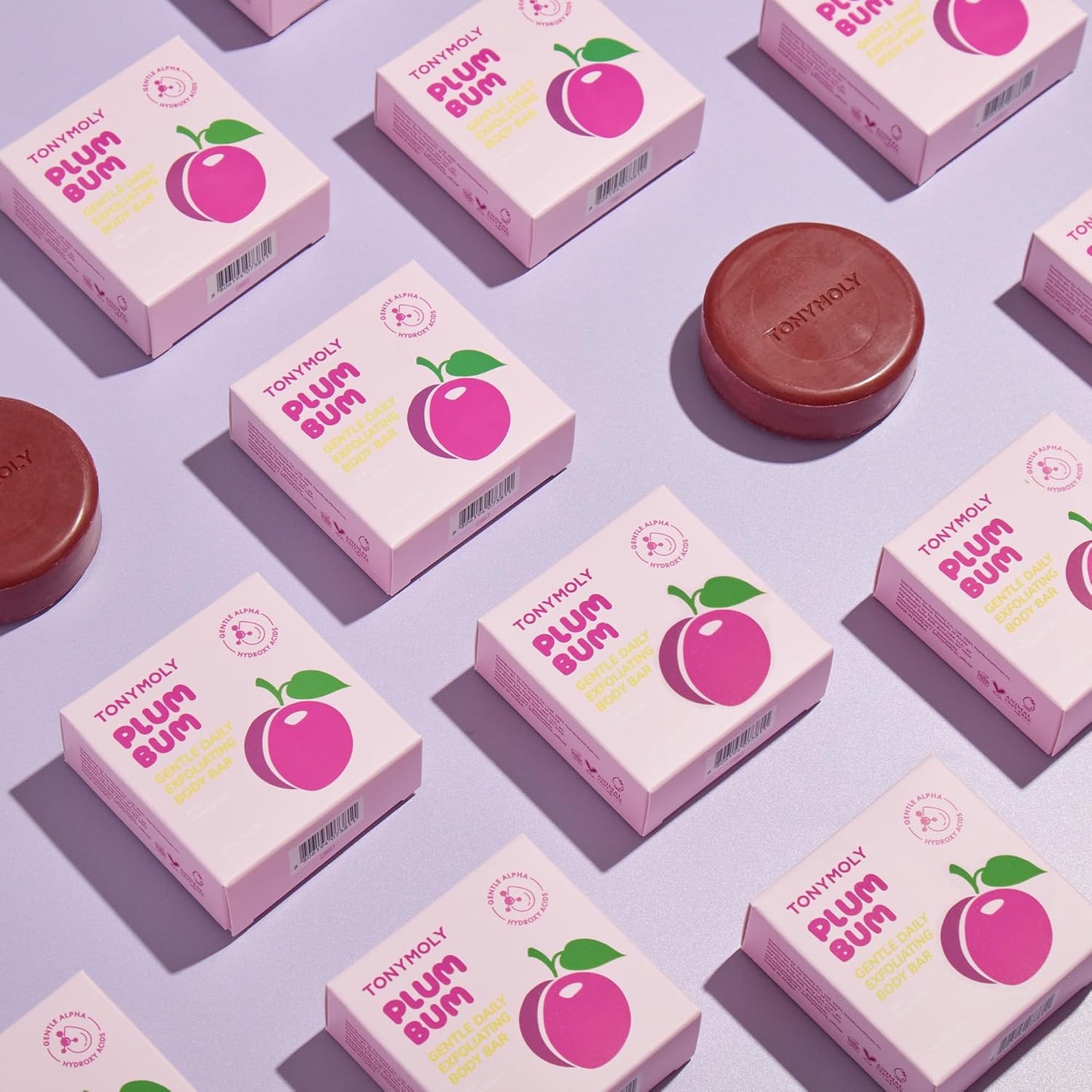 TONYMOLY Plum Bum AHA Exfoliating Body Bar Gentle Daily Buffing & Smoothing Soap with Alpha Hydroxy Acids (AHA), Plum & Cica Extract for Soft, Healthy-Looking Skin