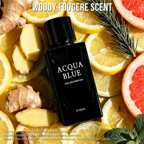 Acqua Blue Eau de Parfum for Men - 50ml Fresh Woody Fougere Cologne with Citrus & Mint Notes