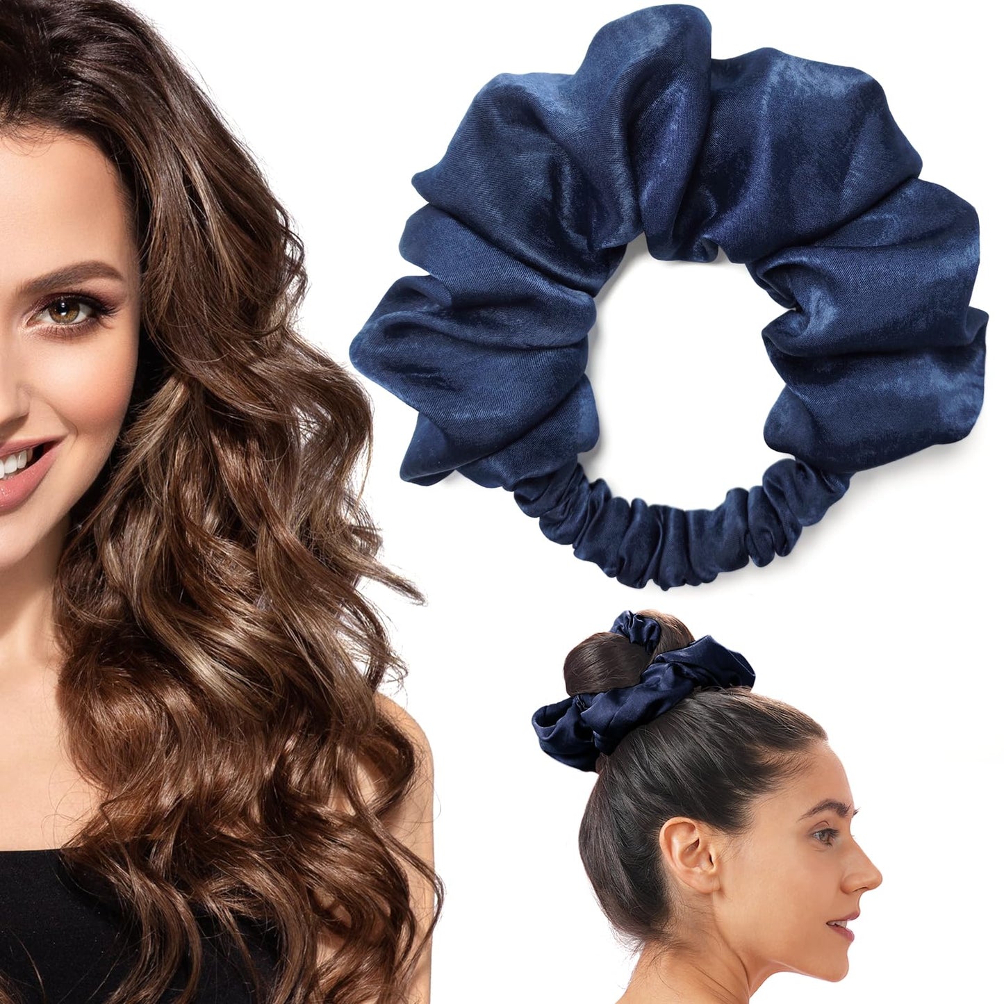 BLINKEEN Heatless Curling Scrunchie, Heatless Hair Curler to Sleep In, No Heat Curls for Long Hair, Soft Sleep Hair Roller (Navy blue)