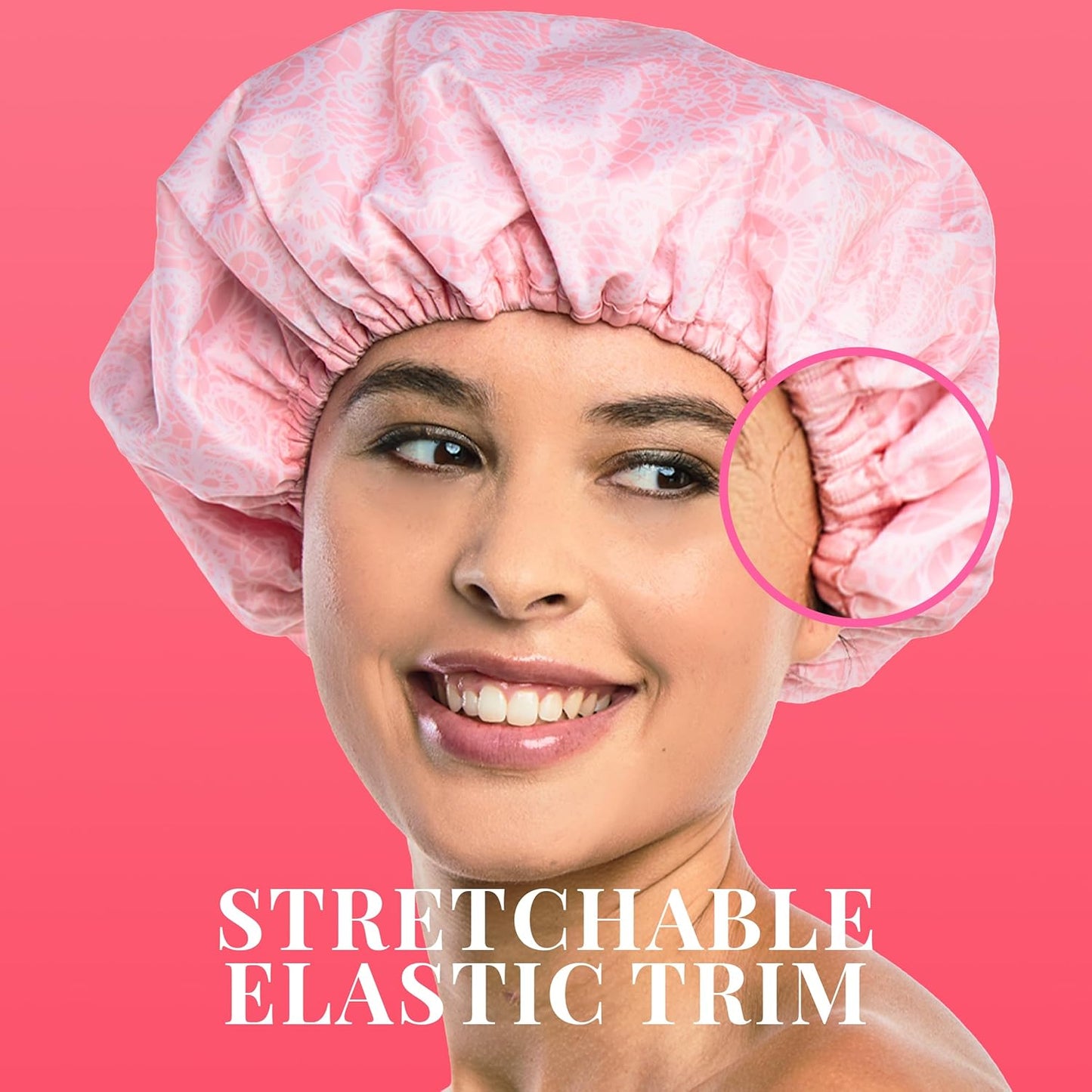 Socialite Reusable Nylon Shower Cap - Oversized Waterproof Design for All Hair Lengths | Pretty in Pink Lace