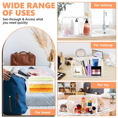 AURUZA 4 Pack Clear Toiletry Bag, Portable Travel Makeup Pouch with Zipper, TSA Approved Organizer, PVC Cosmetic for Airport Airline Compliant