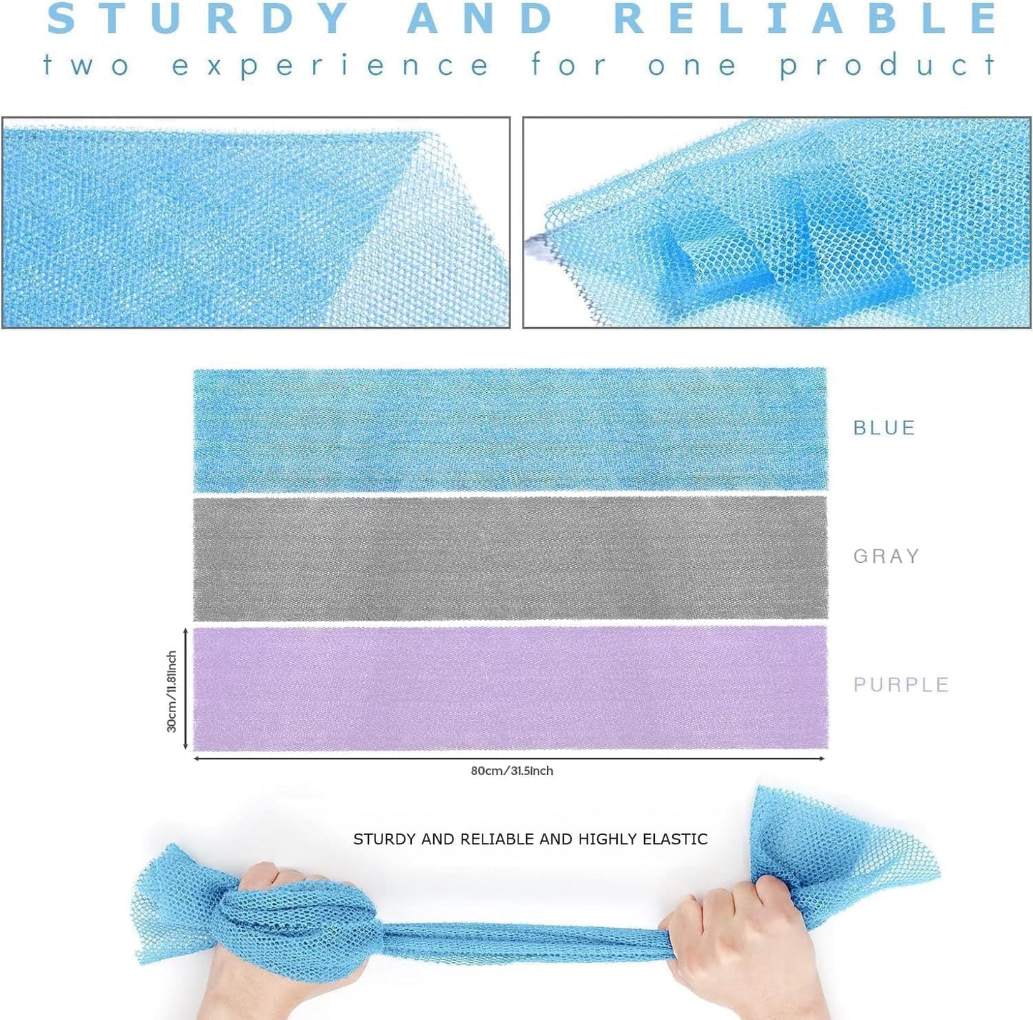 UJFQBH African Exfoliating Net - 3-Piece Bath Sponge Set for Smooth Skin | Purple, Gray, Blue