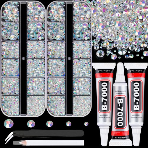 Resin Rhinestones for Crafting with 3Pcs 10ml B7000 Jewelry Glue, 2 Boxes Transparent AB Flatback Gems Crystals Diamond for Bedazzling Crafts DIY Nail Art Makeup,Gems for Clothing Tumblers Shoes