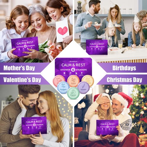 BlissfulOasis Shower Steamers 6 Packs, Shower Bath Bombs with Natural Fragrance, Self-Care & Relaxation Birthday Presents for Loved Ones, Shower Bombs with Valentine's Day Presents for for Her