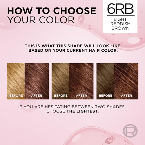 L'Oreal Paris Excellence Crème Permanent Hair Dye, Triple Care Hair Color with Hyaluronic Acid for 100% Gray Coverage, 6RB Light Reddish Brown, 1 Kit (Packaging May Vary)