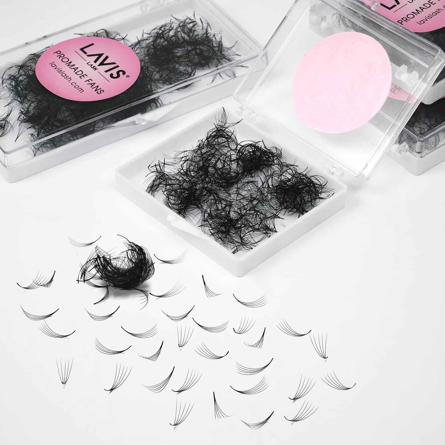 LAVISLASH 500 Promade Fans Eyelash Extension | Handmade Loose Volume Lash | Mutiple Options 3D-8D/10D/12D/14D/16D Fans | 0.03/0.05/0.07mm Thickness | C/CC/D Curl | 8-16mm Length(5D-0.07-C-12mm)