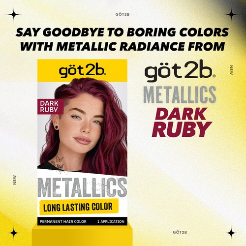 got2b Metallics Permanent Hair Dye, Dark Ruby M68, Hair Color for Women & Men, Formulated with Metallic-Shine Booster for Cool, Shimmering Tones, Lasts Up to 30 Washes, 1 Kit