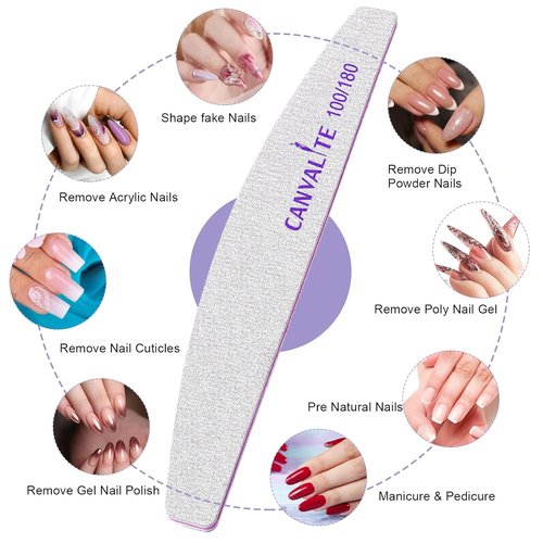 Canvalite Nail Files - Professional Reusable Double-Sided Emery Boards (100/180 Grit) | 10 PCS Nail Styling Tools for Home & Salon