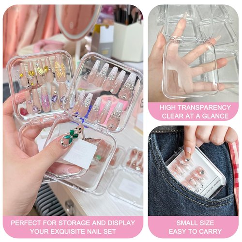 12pcs Press on Nail Storage Box with 60 Pcs Adhesive Double Sided Tape Clear Acrylic Nail Display Box Artificial False Nail Box Organizer Fake Nail Case Transparent Nail Packaging Boxes for Nail Salon