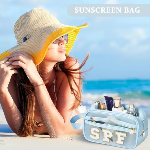 COSHAYSOO Clear Sunscreen Bag - Makeup & Toiletries Pouch for Beach Vacation | Summer Travel Essentials in Blue
