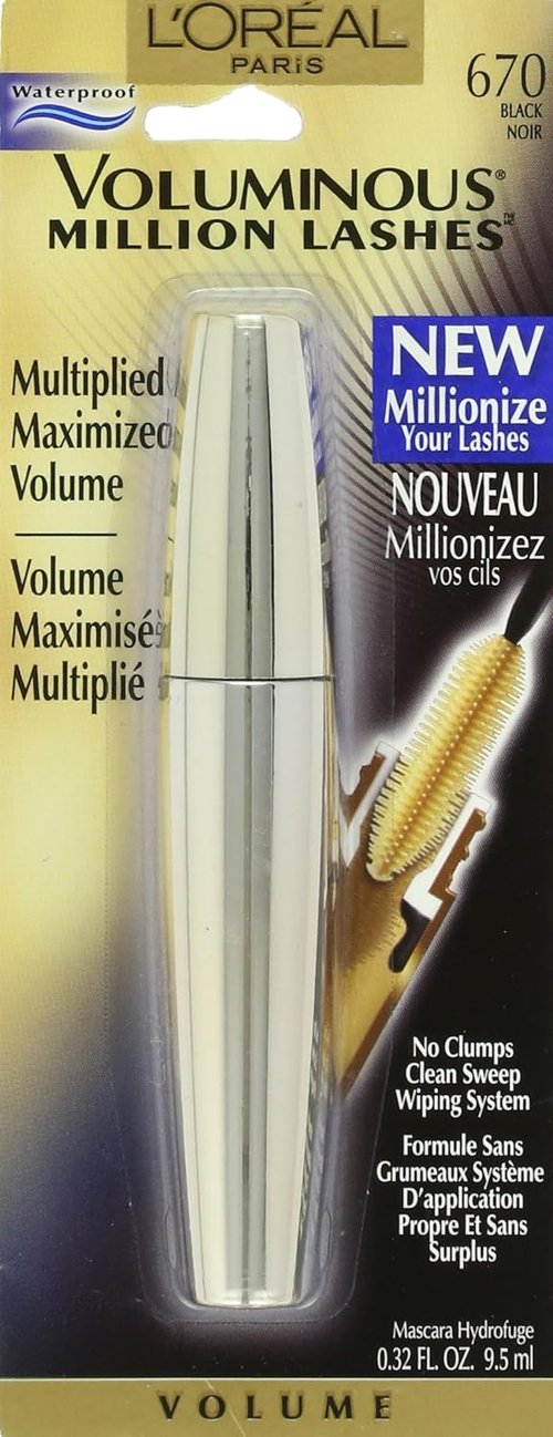 L’Oreal Paris Voluminous Million Lashes Mascara - Waterproof, Collagen-Infused, Black, 0.32 Fl Oz
