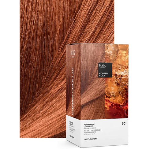 IGK Permanent Hair Dye Color Kit - 7C Copper Cola | Dark Coppery Blonde | 100% Gray Coverage, Strength & Shine