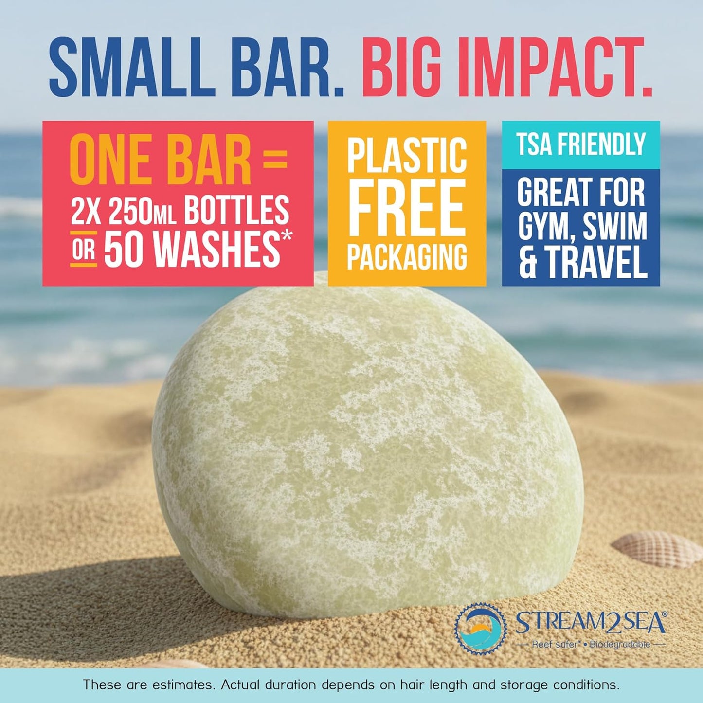 STREAM 2 SEA Reef Safe Body & Shampoo Bar - Fragrance-Free, Gentle for Sensitive Skin - 2.1 oz with Shea & Cocoa Butter