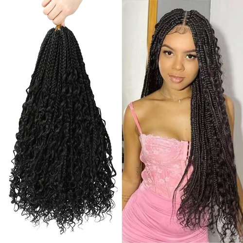 8 Packs Crochet Box Braids-16 Inch Boho Box Braids Crochet Braids Hair Bohomian Box Braid Crochet Hair Synthetic Braiding Hair Goddess Box Braids Crochet Hair for Black Women(1B)