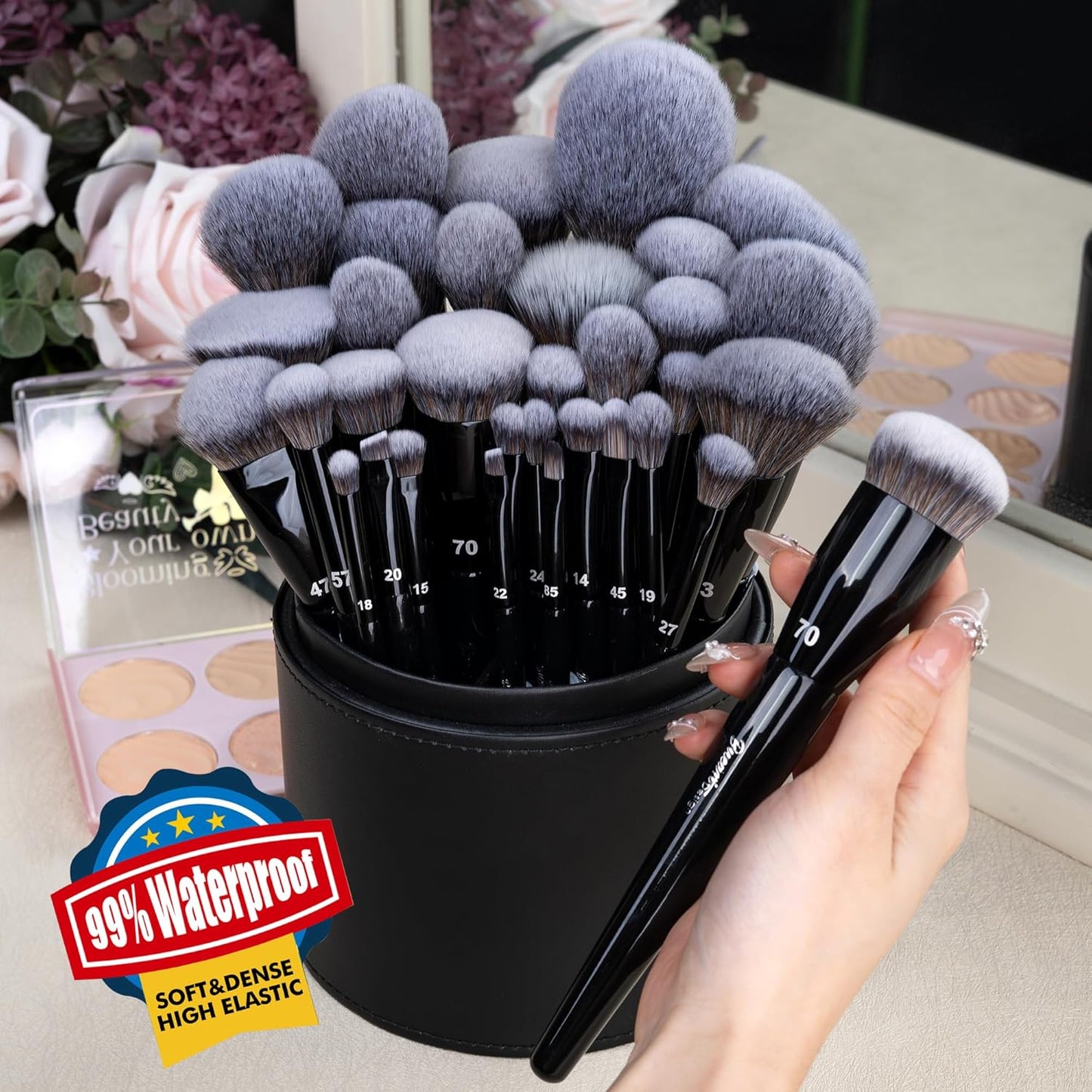 Bueart Design 32-Piece PRO Grade Makeup Brush Set - Ultra-Soft Synthetic Brushes with Large Holder | Classic Black