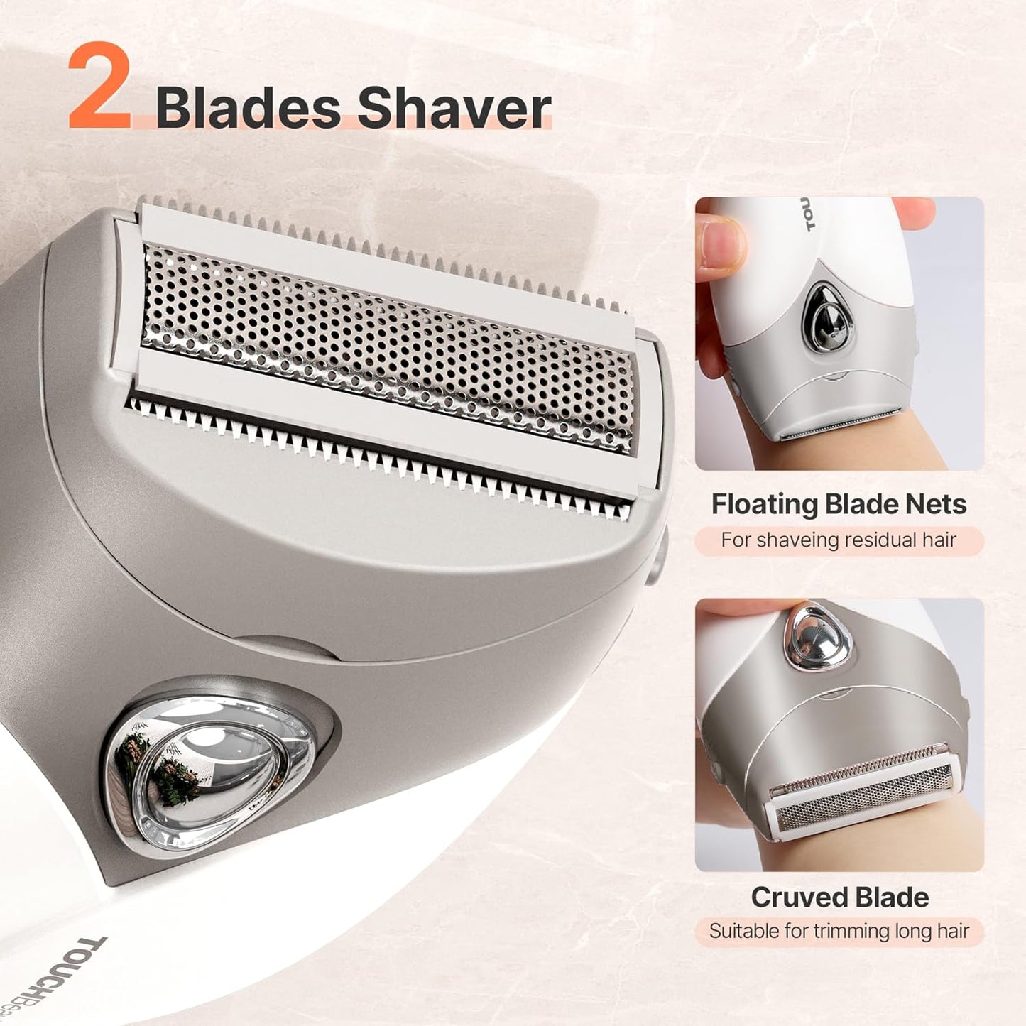 TOUCHBeauty Electric Shaver - Painless Bikini Trimmer with 3-Blade System | Cordless Wet/Dry Razor for Women, Gray