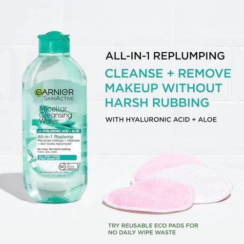 Garnier Micellar Water - Hydrating Facial Cleanser & Makeup Remover with Hyaluronic Acid | 13.5 Fl Oz (2 Count)