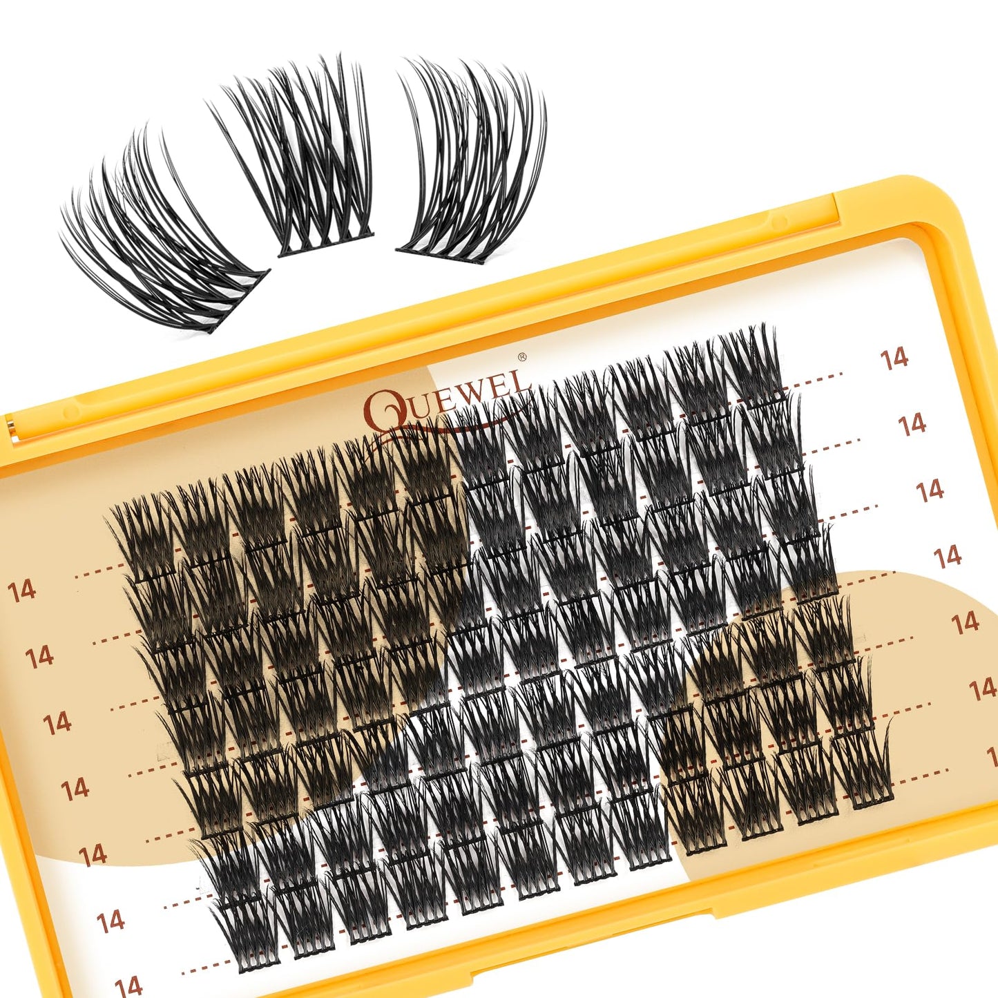 QUEWEL Lash Clusters 14mm Cluster Lashes Eyelash Clusters Soft and Lightweight Barely Feel Lash Cluster Presence Suitable for Complete Beginners' DIY Lash Extensions at Home. (14MM-FDB-01)