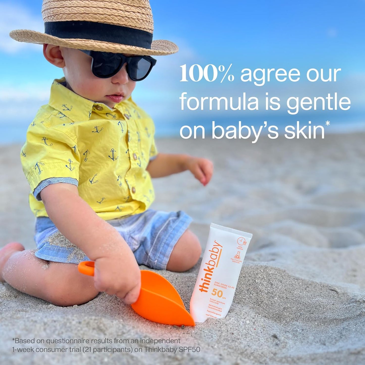 Thinkbaby SPF 50+ Baby Sunscreen - Natural Mineral Formula, Water Resistant, 3 Oz - Safe UVA/UVB Protection
