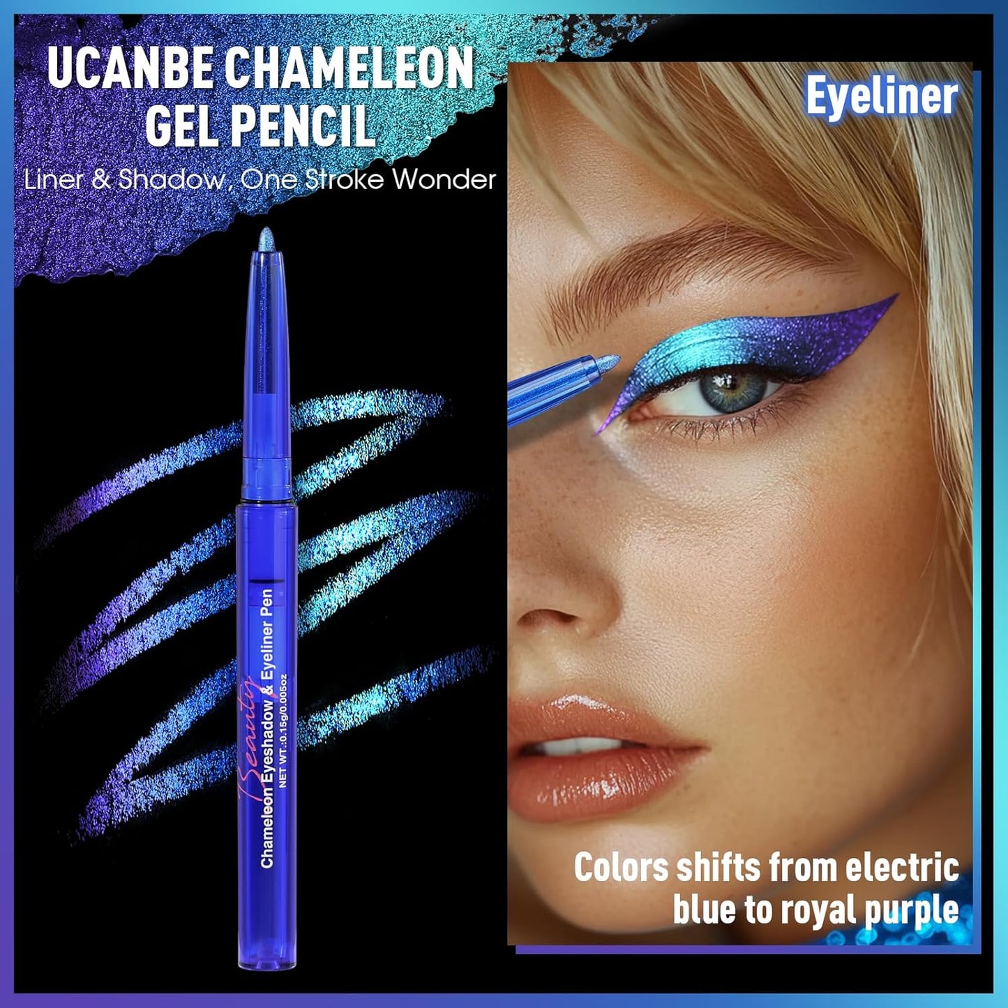 UCANBE Chameleon Eyeshadow & Eyeliner Gel Pencil - Waterproof Multichrome Metallic Glitter (Electric Blue to Royal Purple)