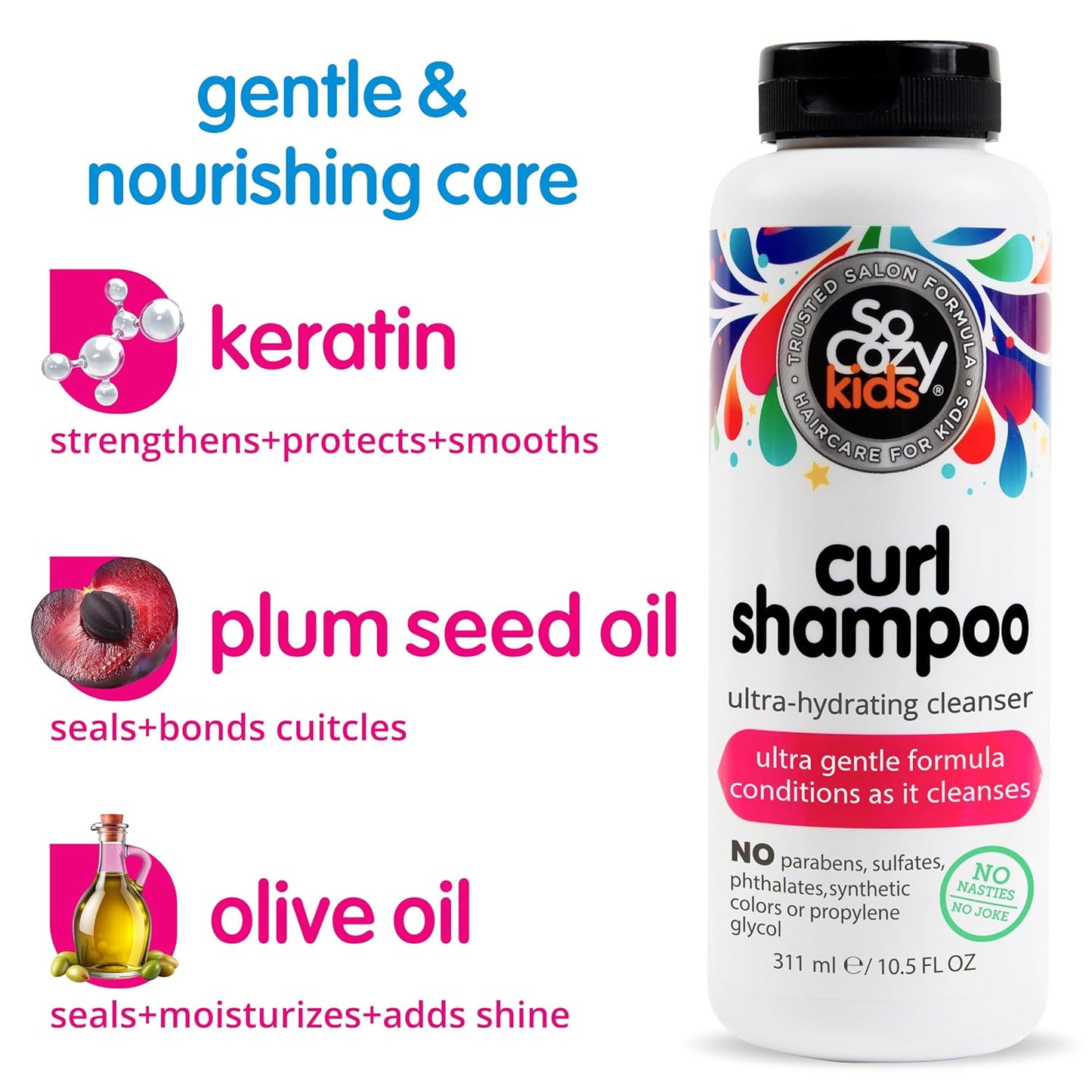 SoCozy Curl Shampoo - Ultra-Hydrating Cleanser for Kids' Hair | Sweet-Crème, 10.5 Fl Oz