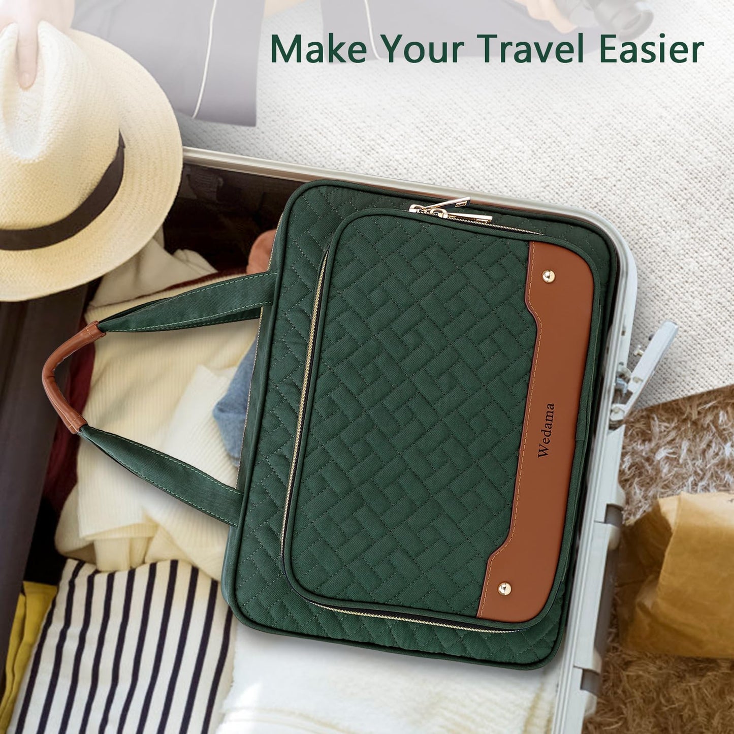 Wedama Toiletry Bag for Women, Hanging Travel Toiletry Bag with Jewelry Organizer Compartment Large Makeup Bag, PVC Waterproof Cosmetic Travel Bag Trips Camping Bathroom, Dark Green