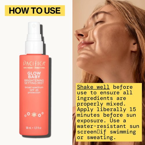 Pacifica Glow Baby Brightening Setting Spray - SPF 45 UVA/UVB Protection | Vegan Facial Mist, 1.7 fl oz
