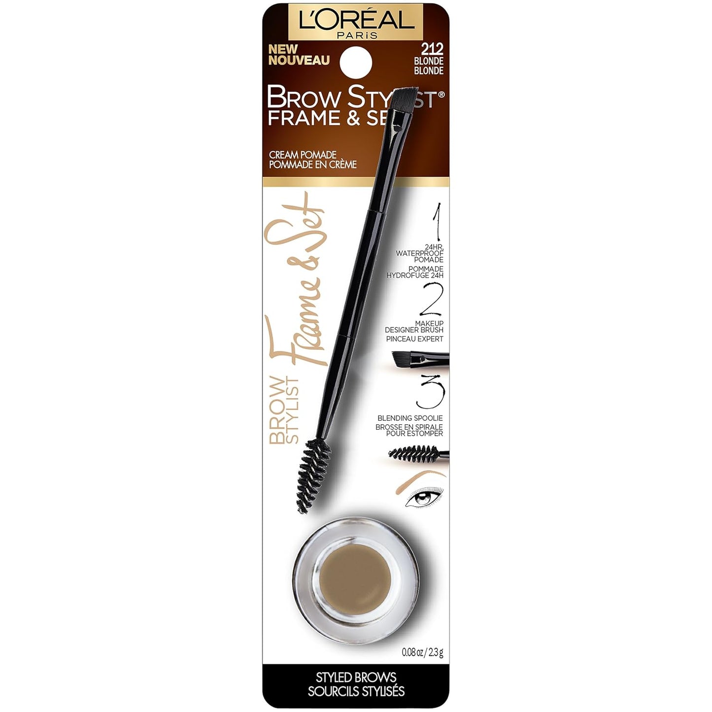L'Oreal Paris Brow Stylist Frame and Set, Warm Brunette, 0.08 oz.