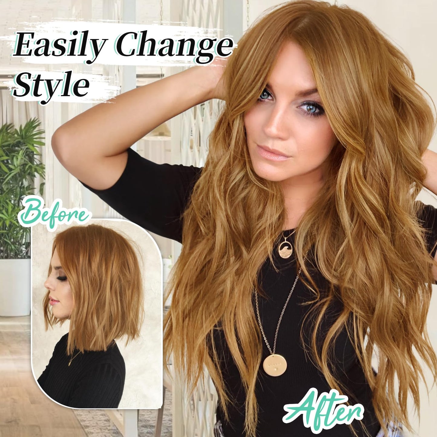 KooKaStyle Clip in Synthetic Hair Extensions Long Wavy 4PCS Thick Hairpieces Auburn Brown Fiber Double Weft Natural Hair Extensions 20 Inch for Women