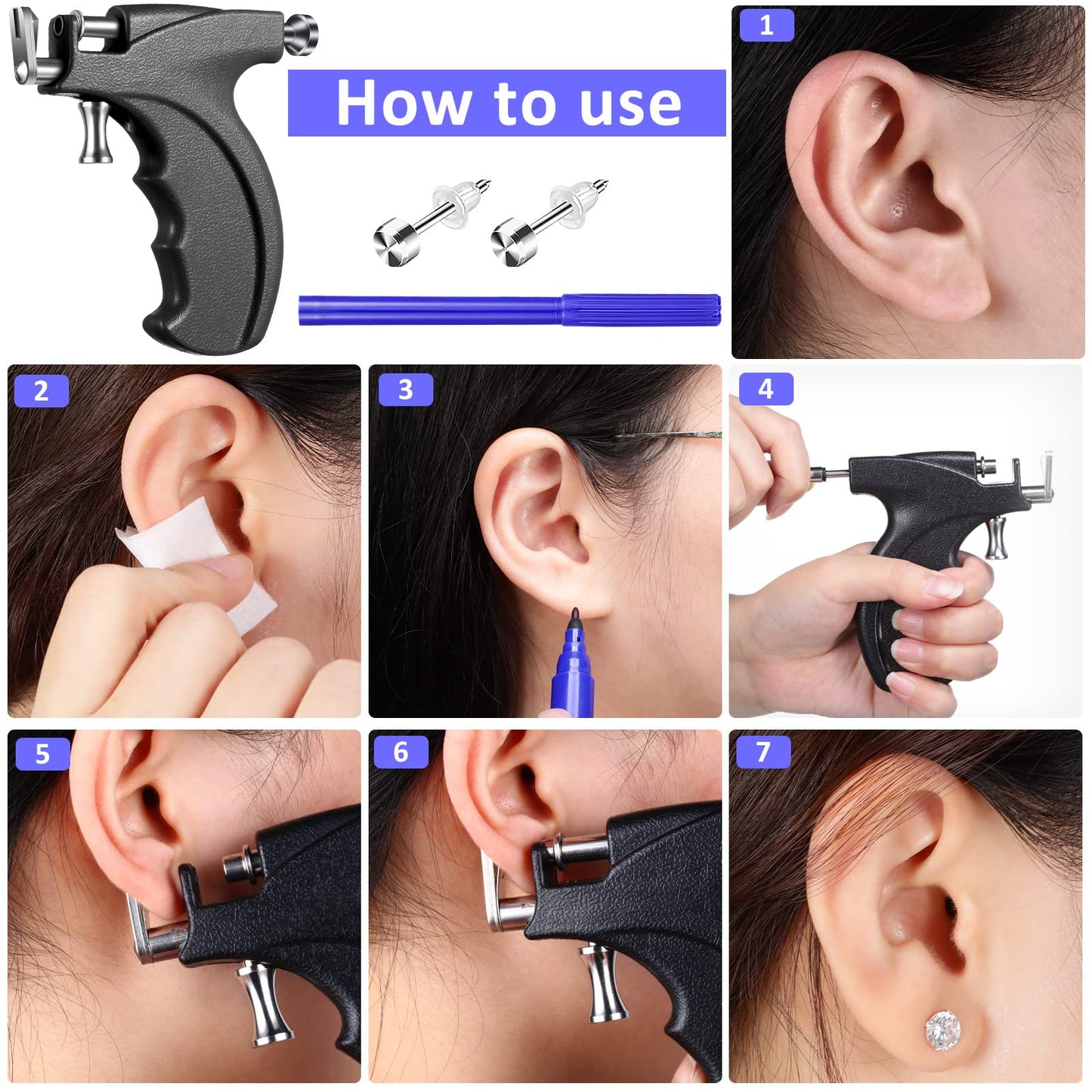 Chumia 157 Pcs Stainless Steel Body Ear Piercing Gun Tool Set, 6 Pairs Studs 98 Earrings 22 Nose Studs Nose Navel Piercing Machines for for Salon Home
