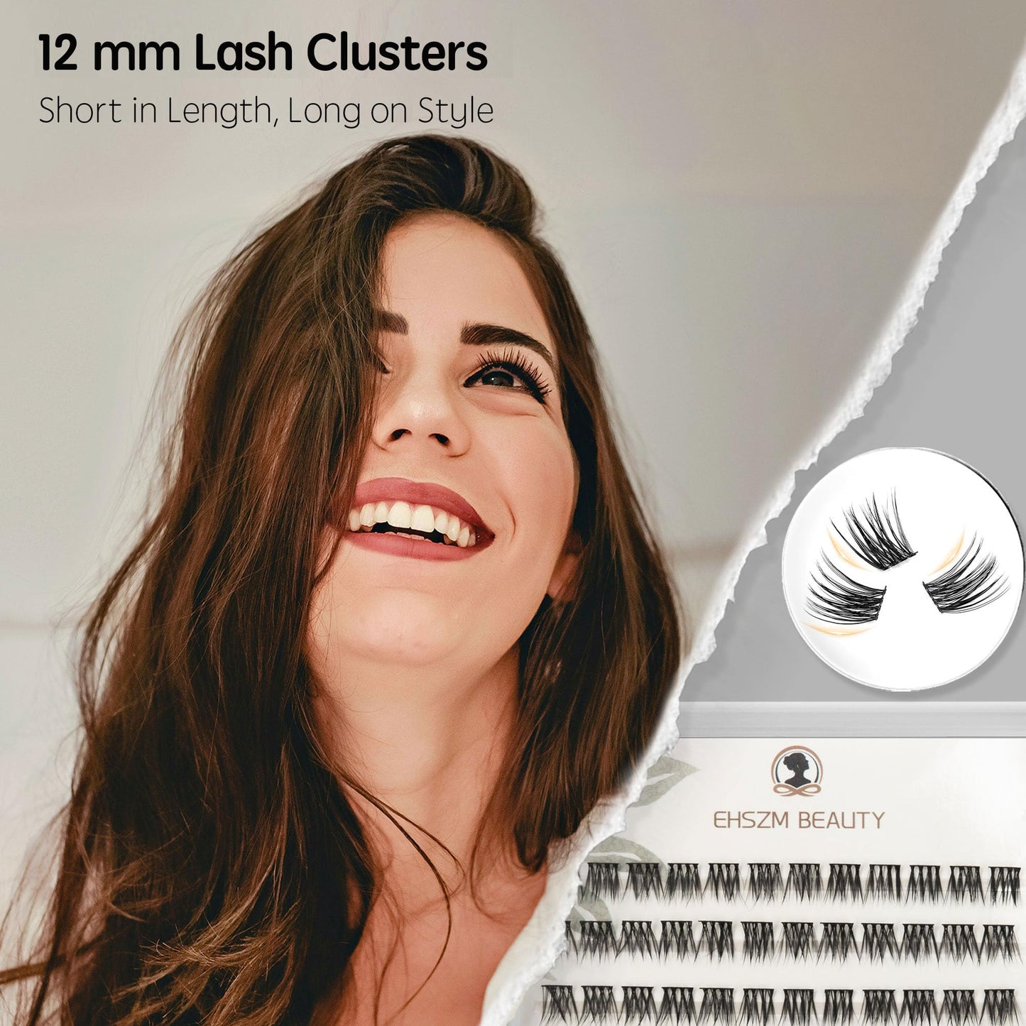 12mm C Curl Short Lash Clusters With Spikes,Individual lash Extensions,Lightweight, Easy to Apply,EHSZM BEAUTY(Common)