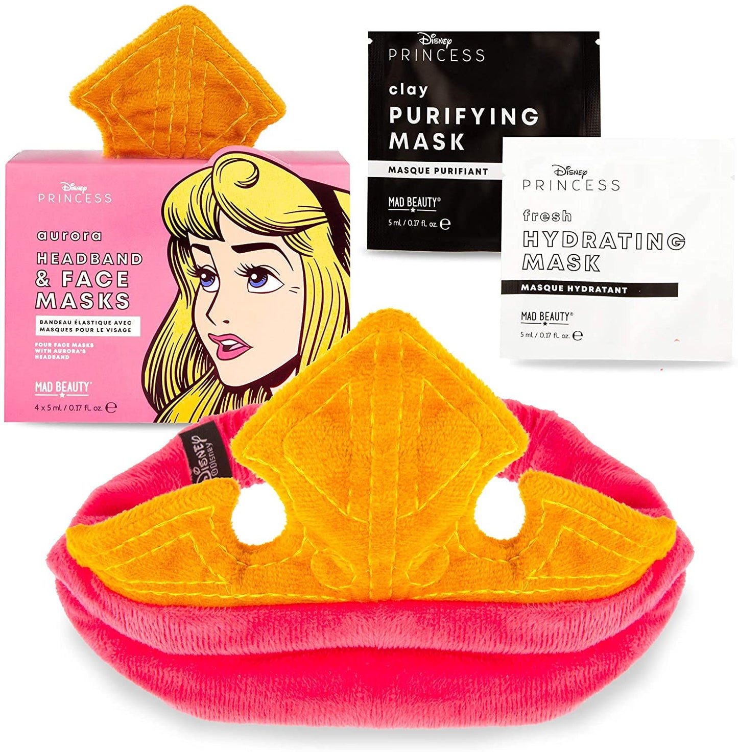 MAD Beauty Disney Princess Aurora Cosmetic Sheet Face Mask and Headband Set | 4 Face Masks and One Washable Headband | Skincare Gifts for Women and Adults