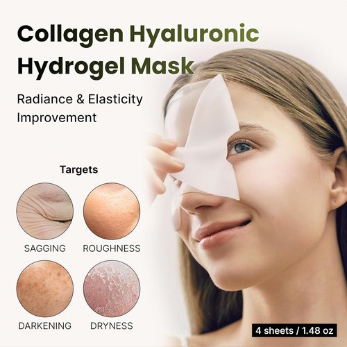 PODL Hyaluronic Hydrogel Mask - Collagen & Niacinamide for Wrinkle Improvement | 1.48oz x 4ea