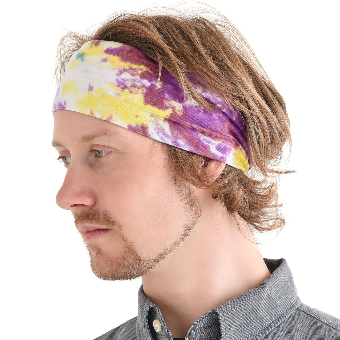 Multiuse Headband Hair Wrap for Women & Men, Casual Headwear & Wide Gym Wrap Headband Tie-Dye C