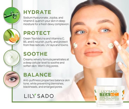LILY SADO TEA+C™ Green Tea Matcha Moisturizer - Antioxidant Anti-Aging Lotion for Radiant Skin | Hydrates & Firms