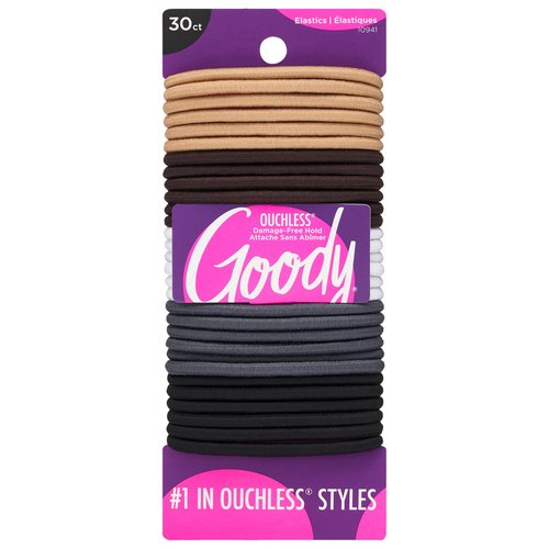 Goody Ouchless Hair Elastics - No Pull, No Breakage, Tangle-Free Hold for Thick, Curly, Coily & Textured Hair - 30 Count, Black, Long-Lasting Ponytail Holders for Women & Men