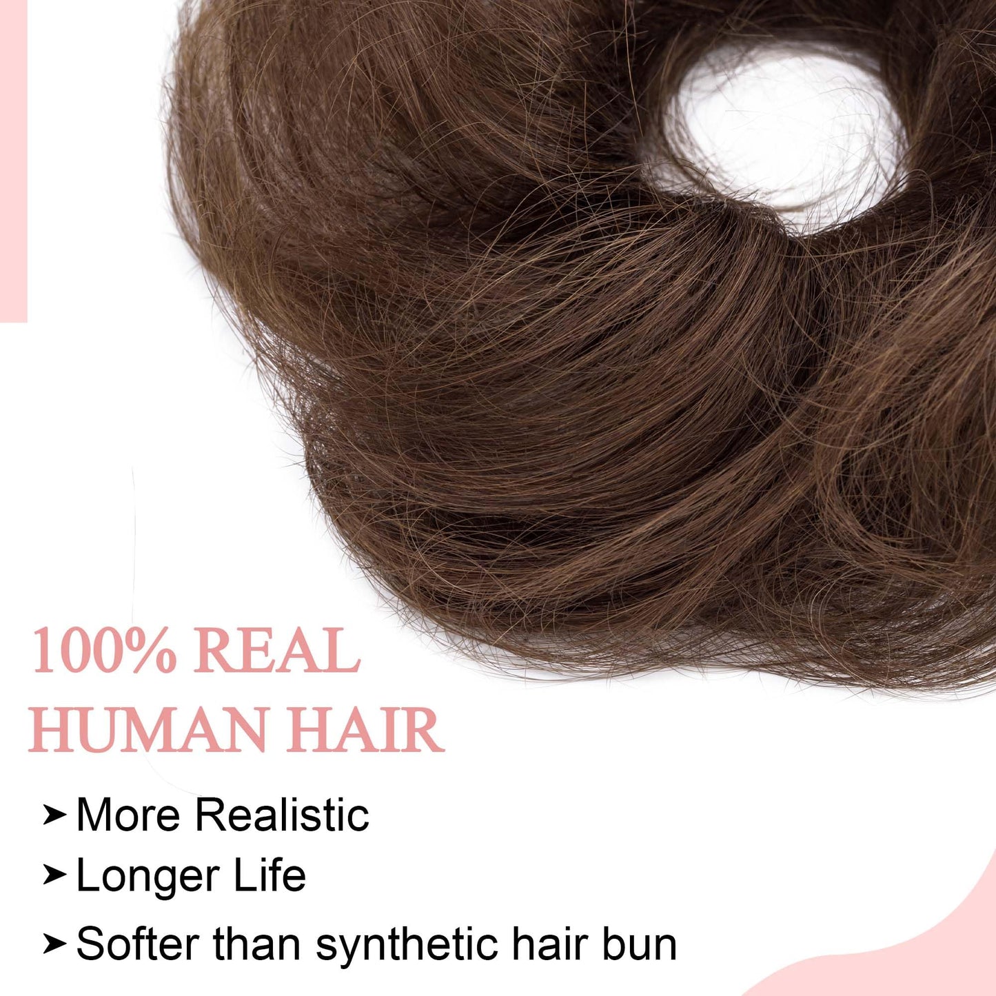 SEGO Human Hair Messy Bun Hair Piece Scrunchies Real Human Hair Wavy Curly Tousled Updo Hairpieces Donut Chignon Ponytail Extensions for Women Girls/Medium Brown