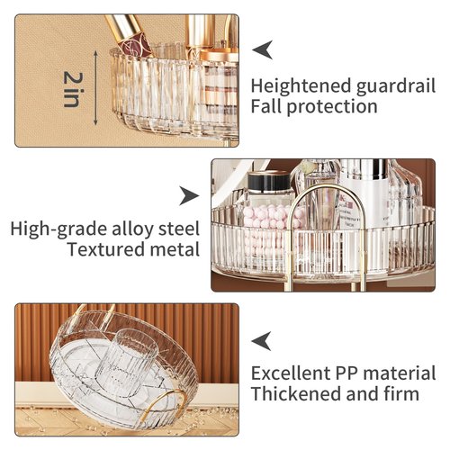 360° Rotating Makeup Organizer, Large-Capacity Skincare Make Up Storage 2 Tier Perfume Organizers Cosmetic Dresser Organizer with Makeup Brush Holder, Fits Bedroom, Bathroom, Vanity Shelf Countertop