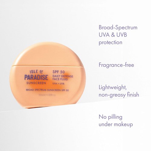 Isle Of Paradise Daily Defense Face Fluid SPF 50 - Lightweight Broad-Spectrum Sunscreen for All Skin Types | 1.69 fl. oz.