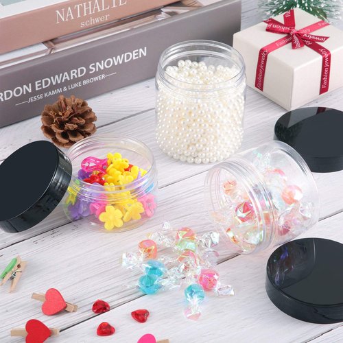 24 Pieces Empty Clear Plastic Jars with Lids Round Storage Containers Wide-Mouth for Beauty Product Cosmetic Cream Lotion Liquid Butter Craft and Food (Black Lid, 8 oz)