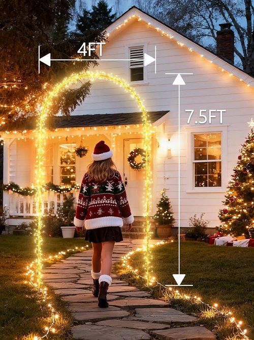 Flacchi Outdoor Christmas Arch Lights - 7.5FT 360 LED Waterproof String Lights with Timer & 8 Modes | Warm White