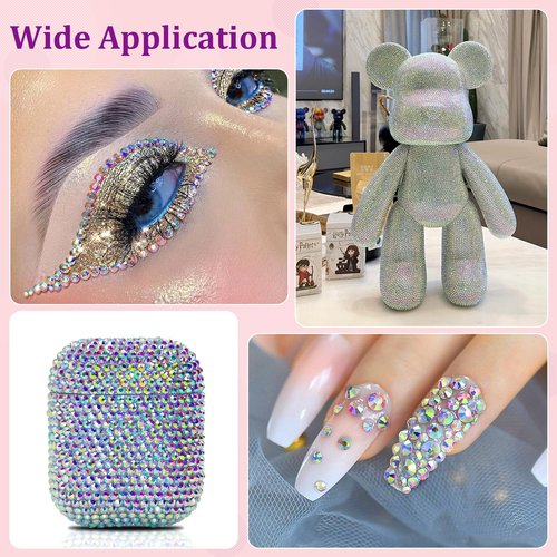 16000Pcs Resin Rhinestones with Tweezers for Crafting, AB 2-6mm Mixed Sizes Bedazzling Crystal with 3Pcs 10ml B7000 Jewelry Glue for DIY Crafts Clothing Tumblers Shoes Fabric Nail Art