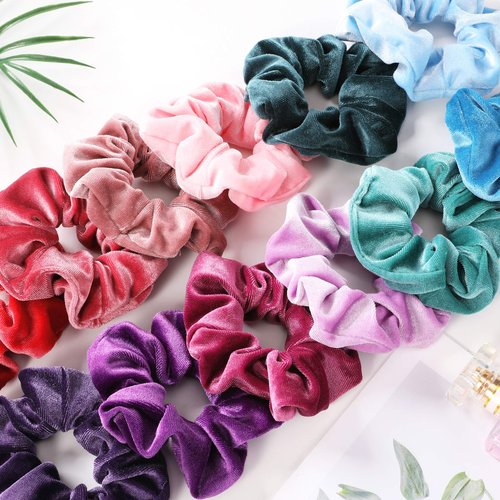 IVARYSS Scrunchies for Girls, 12 Pcs Velvet Scrunchies for Hair, Soft Ponytail Holder, Cute Colors Elastic Hair Bands for Teens and Women
