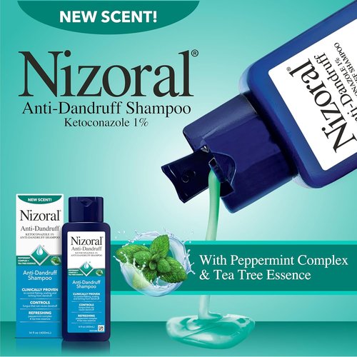 Nizoral Anti-Dandruff Shampoo - 1% Ketoconazole, 14 Fl Oz | Peppermint & Tea Tree Scent, All Hair Types