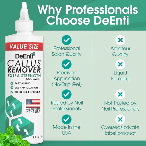 DeEnti Callus Remover for Feet, Extra Strength Foot Callus Remover Gel, 16oz Salon Grade Home Pedicure Supplies for Dry Skin, Cracked Heel, Professional Strength Foot Care, Cool Mint