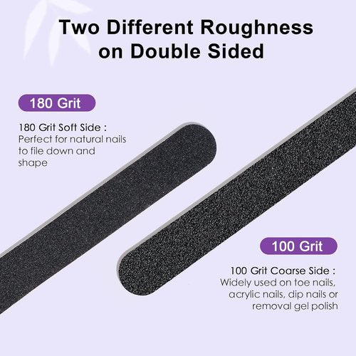 Canvalite Nail File - Large Emery Boards 100/180 Grit for Natural Nails | 50PCS Black Manicure Tool